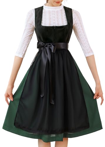 EIISSION Dirndl Damen midi Lang Dirndl Schwarz Trachtenkleid Trachtenrock Dirndl-Komplettsets Trachtenmode Trachten Damen mit 3 Teilig Dirndl Schürze Dirndlbluse Oktoberfest Dresses Dirndlkleid 48