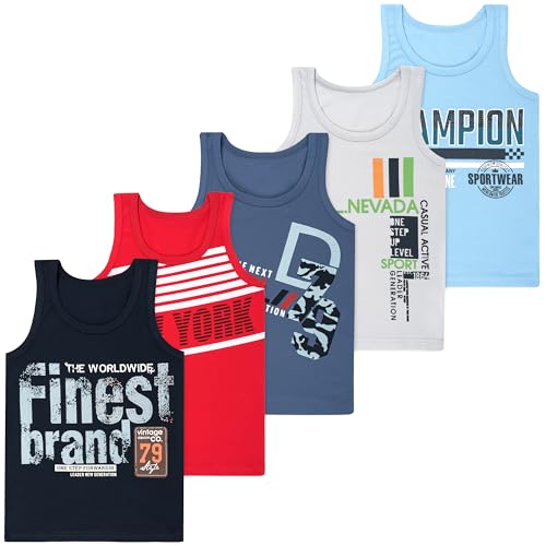 LOREZA ® 5 Pack Jungen Unterhemden aus Baumwolle Tank Top (164-170 (14-15 Jahre), Modell 6)