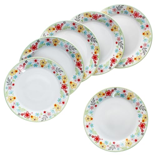MamboCat 6er Set Variant Blümchen Kuchenteller I farbige Porzellan-Frühstücksteller für 6 Personen I bunte kleine Teller für Salat, Dessert & Co. beim Frühstück, Mittag, Kaffee & Abendbrot