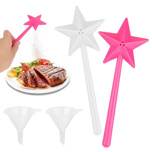 VMUTGA 2 Stück Salzstreuer Zauberstab, Magisches Gewürzstreuer mit 2 Kleinen Trichtern, Stern Gewürzstreuer Zauberstab, Spices Spice Shaker für Küche Cooking
