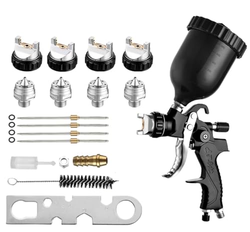 Hanured® HVLP Lackierpistole druckluft mit 1,3mm & 1,5mm & 1,8mm & 2,5mm Düsen, Farbspritzpistole für Auto, Möbel, Schwarz