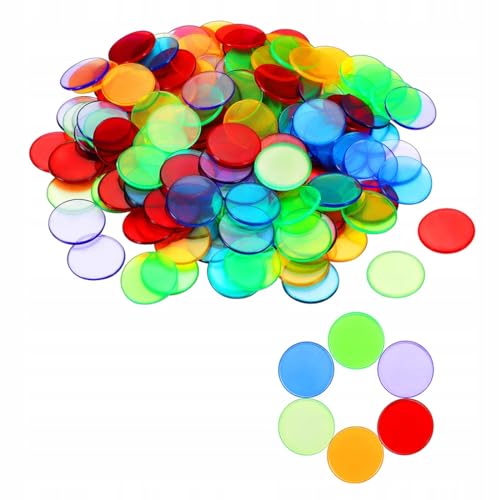 RDNKVB 100 transparente 8-farbige Bingo,Zähl-Chips Plastikmarkierer (mit einem Durchmesser von je 1,5cm)