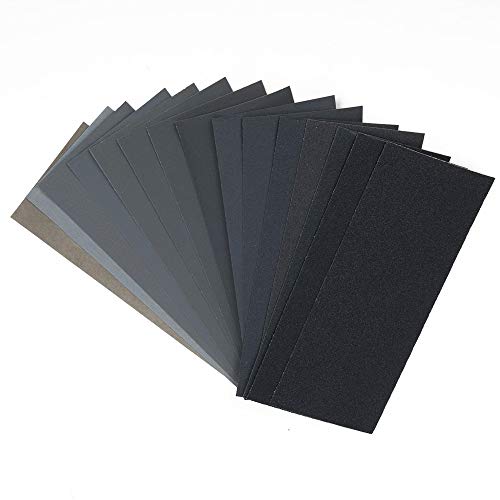 IKAAR Schleifpapier Wasserfestes Schleifpapier Set 120 bis 3000 Grit Multischleifpapier Nass- und Trocken Schleifblatt für Automobilschleifen Holzbearbeitung und Holzdrehen, 57 * 140mm 45er Pack