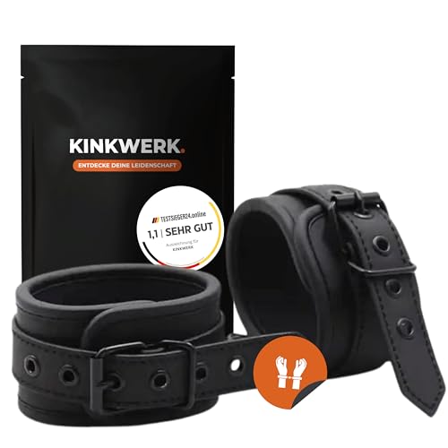 KINKWERK Hand-Manschetten Real PU | Fesseln mit Verbindungskette | Flexibel & Robust für Bondage-Spiele | Komfortables Innenfutter | Ästhetisches, diskretes Design | BDSM, Bondage