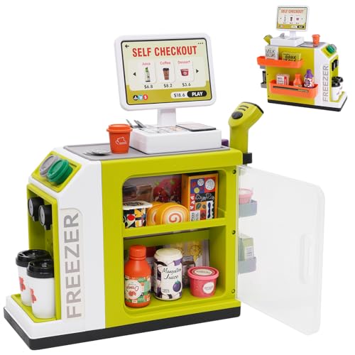 Supermarktkasse für Kinder,Spielkasse Kinder mit Scanner und Spielgeld , Kasse Spielzeug, Spielzeugkasse, Rollenspiel Spielzeug für Jungen Mädchen 3 4 5 Jahren（46 Stück）