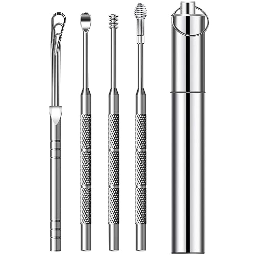 Ohrenschmalz Entfernungs Set,Ohrenschmalz Entferner Edelstahl,Tragbar Ohr Reinigung Set Ohrreiniger,Ohrreinigungswerkzeuge mit Aufbewahrungskiste,für Erwachsenen und Kindern (Silber)
