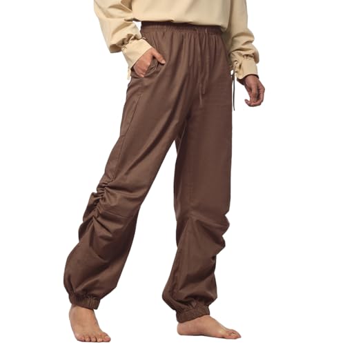 BPURB Herren Piratenhose Vintage Mittelalter Renaissance Lounge Kostüm Lose Elastische Taille Hose Wikinger Navigator Hose, braun, S