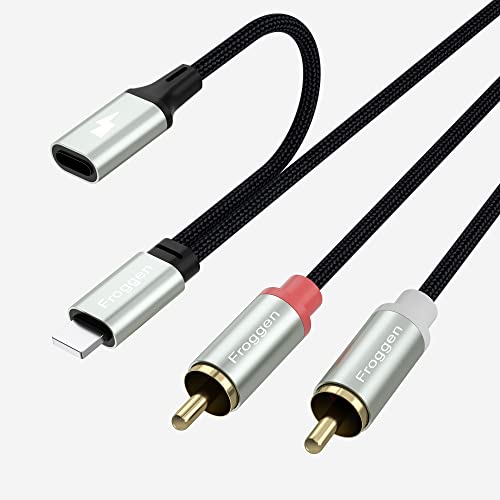 Lightning auf Cinch Kabel, Mit aufladendem 2RCA zu ios Adapter Lightning Audio Kabel Chinch Kabel Kompatibel mit iPhone 13/12/11/XS/SE/8/7/6/5 Lautsprecher Stereoanlage usw Plug and Play (2M)