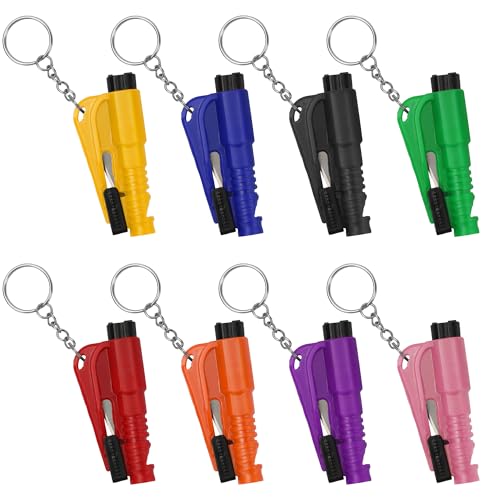 NINEMAX 8pcs Notfallhammer Schlüsselanhänger 3 In 1 Protector Auto Sicherheitshammer Gurtschneider Pfeift Rettungstool für Auto Autos,Busse