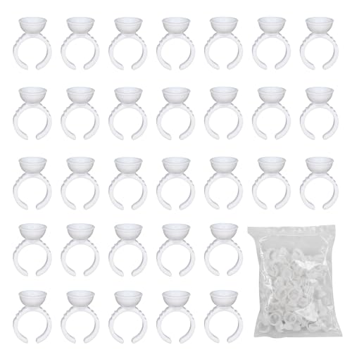 100 Stück Wimpern Kleber Ringe,Kleine Weiße Wimpern Palette mit Trennungen für Wimpernverlängerung,Praktische Kleber Halter für präzises Arbeiten im Salon,Ideal für Wimpernverlängerung Tattoo Pigment