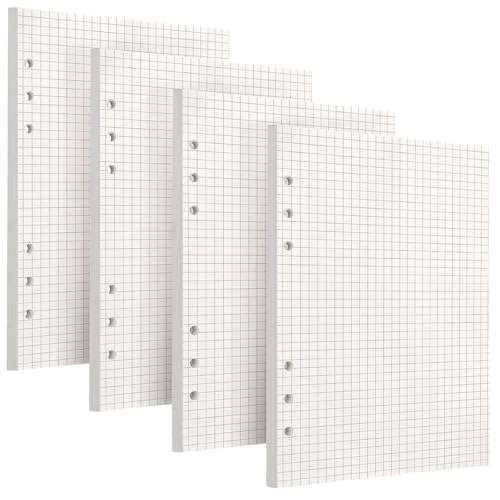 Febbya A5 Ringbuch Nachfüllpapier Kariert,4er Set 180 Blatt (6-fach Gelocht) für Nachfüllbare Notizbücher | DIN A6 Trennblütter & Kalendereinlagen | Augenschonend, Hochwertiges 100g Papier