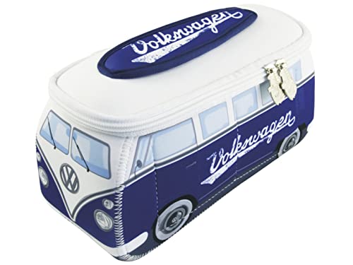 BRISA VW Collection - Volkswagen T1 Bulli Bus Universal-Schmink-Kosmetik-Kultur-Reise-Hausrats-Tasche-Mäppchen-Beutel (Neopren/Blau/Groß)