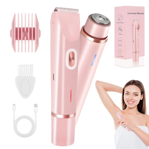 Bikini Trimmer, 2-in-1 Doppelkopf Rasierer Damen Elektrisch, Intimrasierer für Frauen, Wasserdichter Elektrischer Rasierer, Wiederaufladbar für Arm Bein Gesicht Schambereich, Nass/Trocken (A)