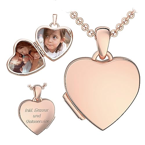 Kinder Herz Medaillon zum Öffnen für Bilder Rosegold | Kette Halskette Mädchen | Medallion aufklappbar | Amulett Anhänger Herzmedaillon mit Foto personalisiert | Geschenk für Kinder zum Geburtstag