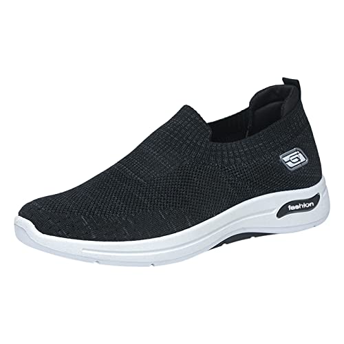 Rollschuhe Schuhe Herren 43 Mode Frühling und Sommer Herren Sportschuhe flacher Boden weicher Boden rutschfeste Fliege gewebtes Mesh atmungsaktiv einfarbig und Socken Schuhe Herren Sneaker (Black, 40)