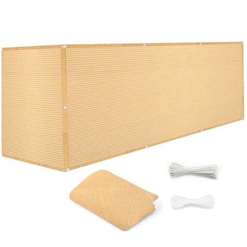 UV-geschützter Sandgelber Schattenstoff Zaunabdeckung für Balkon, Terrasse, Hinterhof und Terrasse, 65 x 340 cm, Sonnenschutz mit Löchern für Wohnräume im Freien