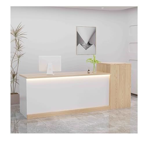HOFUNTRE Rezeptionstheke Ladentheke，Laden-Theke，Bürotheke，Die Struktur Ist Stabil, for Den Hochfrequenzgebrauch Geeignet Und Das Erscheinungsbild Ist Einfach Und Schön(Wood and White,Left_120CM)