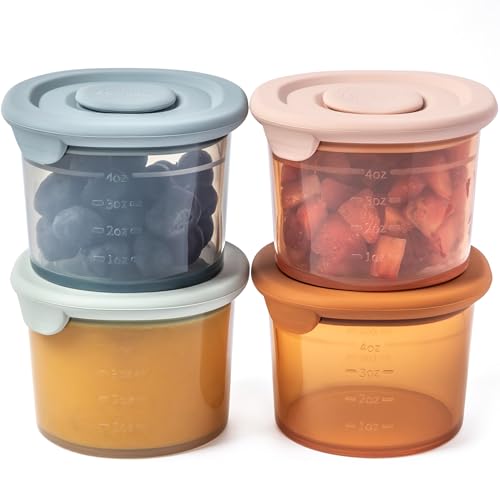 Moonkie 4 Pack Babybrei Einfrieren Behälter Silikon | Beikost Baby Zubehör | 4 oz Babybrei Behälter | Lecksicher Babynahrung Behälter | Babynahrung aufbewahrung | Mikrowellen- und spülmaschinenfest