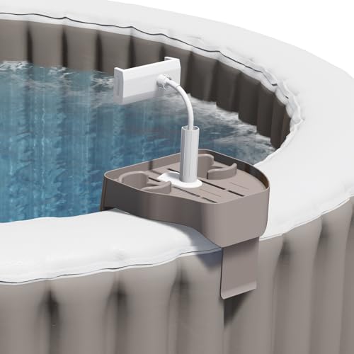 ECO POOLTECH 3-in-1 Verstellbares Whirlpool Tisch Tablett mit Getränkehalter und Handyhalter, passend für Outdoor Aufblasbarer Pools/Spa Ablagetablett, Multifunktionaler Pool Zubehör