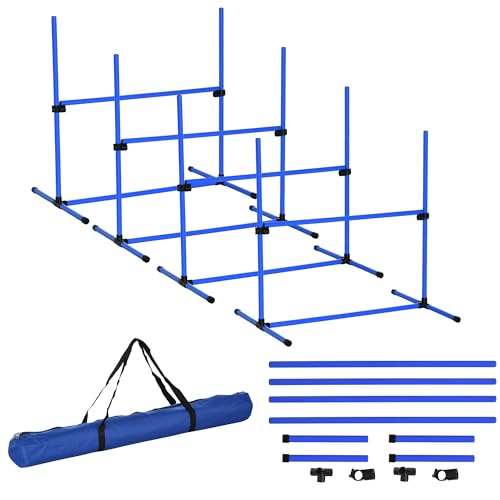 PawHut Agility Hürdenset Slalom Stangen Hunde Training Set 4 x Hürden, Kunststoff, Blau, 95x65x95cm