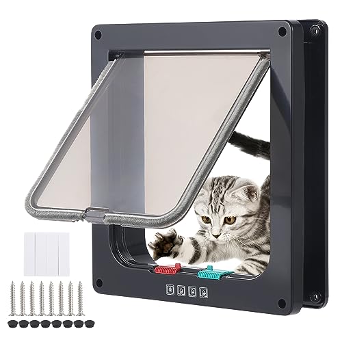 Coolty Katzenklappe Hundeklappe Haustierklappe 4 Wege Verriegelung Katzentür Haustiertür für Innen Außen Tür Holztür Wand Fenster, Schwarz (Außengröße 25x23.5cm)
