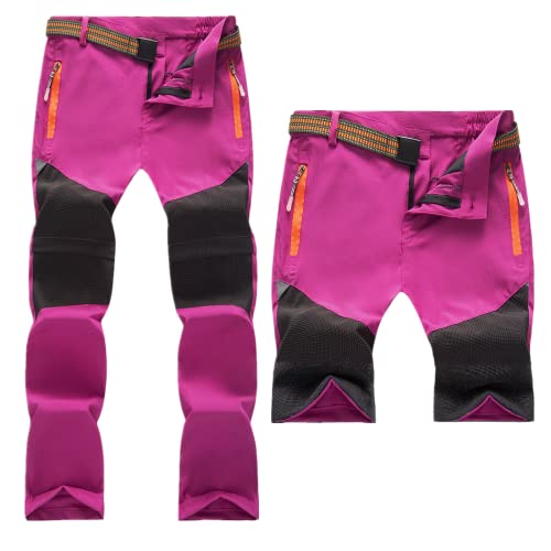 Daysskk Trekkinghose Mädchen Zip Off Wanderhose Mädchen Sommer Arbeitshose Kinder Wasserdicht Softshellhose Kinder Schnelltrocknend Zip Off Hose Mädchen Rosa 130