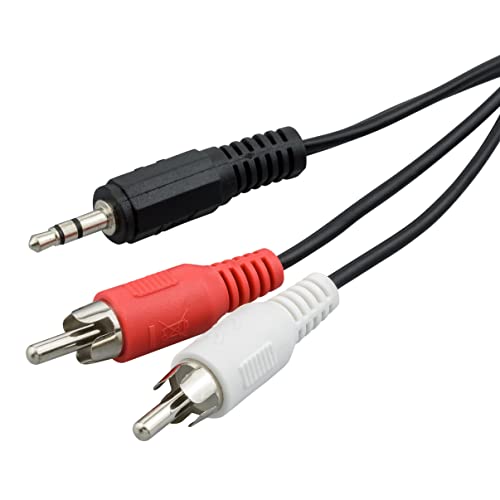 ecabo 10041 Stereo-Kabel 3,5mm Klinke auf 2 x Cinch – Cinch Stecker RCA (rot/weiß) auf 3,5mm Klinken Stecker – Y-Kabel – für Hi-Fi, Stereo-Anlagen, Receiver, Audiogeräte, 3,00m, schwarz