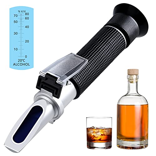 Optical Hydrometer Alcohol Refractometer (0-80% v/v) for Distilled Spirits, Alcohol Content Measurement Meter in Alcohol Liquor Products - Not Suitable for Beer or Wine
