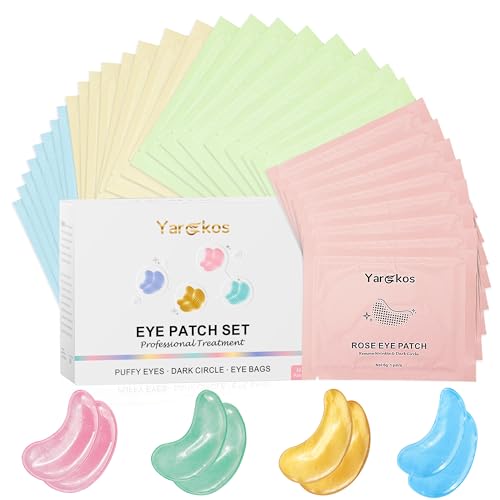 Yargkos 32 Paare Augenpflaster, feuchtigkeitsspendende Augenmasken für dunkle Augenringe, Anti-Falten-Kollagen-Unteraugen-Pads, 32 Sets Reisepflege-Gesichtsgel (24K Golden+Blau+Rosa+Grün)
