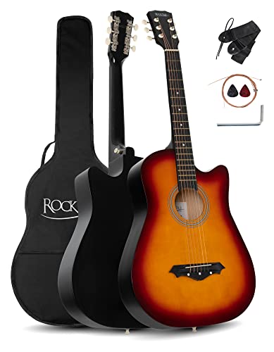 Rocktile WSD-5C-SB Slim Line Westerngitarren Set - Dreadnought Akustik Gitarre - Westerngitarre mit Korpus aus Linde - Hals: Catalpa - Set inkl. Tasche, Ersatzsaiten, Gurt und Plektren - Sunburst