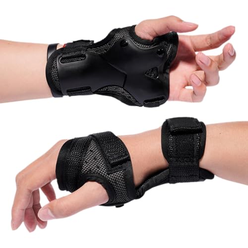 Duroecsain Handgelenkschoner für Rollschuhlaufen, Skifahren, Snowboarden, Skateboarden, Outdoor-Sport, Schwarz, für Erwachsene, Uni, Klettverschluss, ein Paar Handgelenkschoner für Skaten
