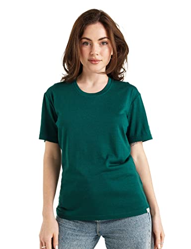Merino.tech 100% Merino Shirt Damen Wandern - Merinowolle Tshirt Damen Kurzarm - Sport Thermo Unterhemd - Natürlich Weich Unterwäsche Damen (Medium, Rainforest Green Crewneck)