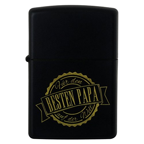 Zippo schwarz Bester Papa der Welt Black Matte Feuerzeug Benzinfeuerzeug