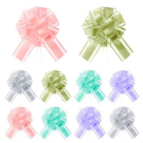 FRTAOOP 10 Stück Große Geschenkschleife, ø 18cm Ziehschleife Geschenk Schleife mit Geschenkbänder Dekoschleifen für Geschenke Tüten Hochzeit Geburtstag Weihnachten, Pull Gift Bow(Gemischte Farben)