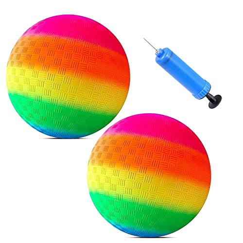 KERANEET 2 Stück PVC Regenbogen Ball Bouncy Kickbal Kinder Wasserball Strandball Kinder Spielball Wasserball Bouncy Ball für Backyard Park und Beach Outdoor Fun