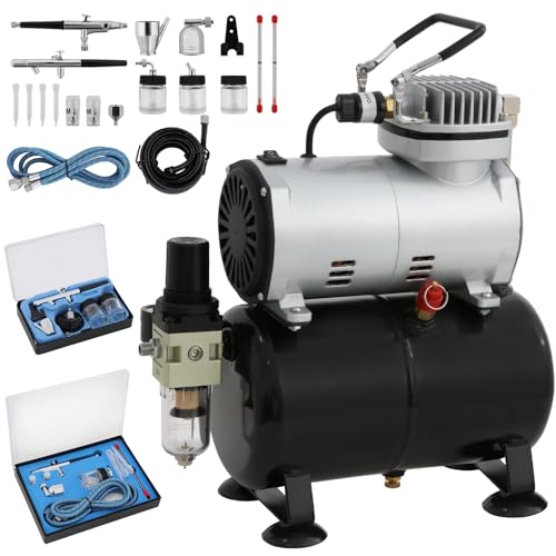 VELPAX Airbrush-Set zwei Sätze mit Kompressor mit Mächtig Luftstrom und Luftdruck, Für Hobbys, Körper-Tattoos, Nagelkunst, Möbelrenovierung