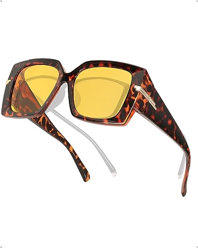 SIPHEW Polarisiert Nachtfahrbrille für Brillenträger - Große Überbrille für Autofahrer: Überzieh-Nachtsichtbrille mit gelben Gläsern für Fahren bei Nacht und Tag UV400 Schutz