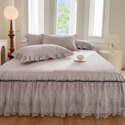 XCLOOZGL 3-Teiliges Set Bett Rock Kissenbezug Spannbettlaken Tagesdecke Matratzenschoner Hotel/Schlafzimmer Dekorationsartikel Bettrock Bettschürze King/Queen Bettdecke,Grau,Pillowcase*2