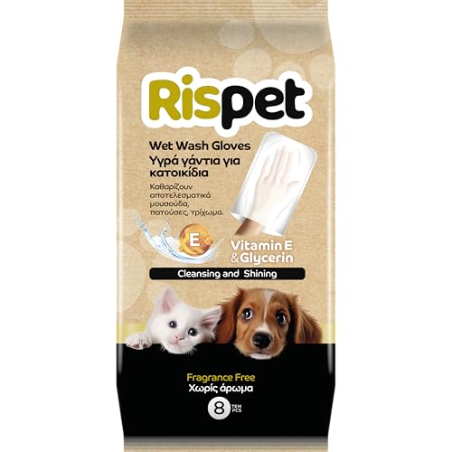 Rispet Desinfektionshandschuhtücher zum Reinigen von Hunden, Katzen und Haustieren, entfernt Haare, reinigt und desodoriert, Einweg-Hygienehandschuhe, 8 Handschuhe