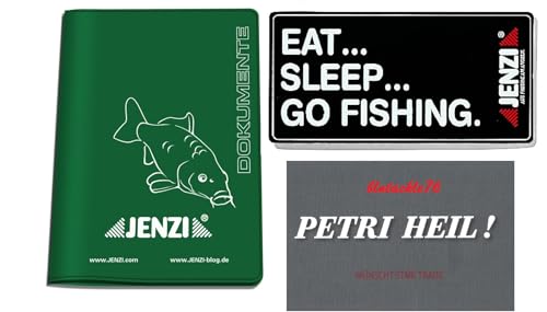 blntackle76 Set Fischereischein - Ausweismappe von Jenzi + gratis Aufkleber eat Sleep go Fishing Petri Heil (1 x Tasche, 1x eat Aufkleber, 1x Petri Aufkleber)