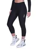 Damen 3/4 Gepolsterte Radleggings mit hoher Taille, atmungsaktive Fahrradshorts mit Taschen, rutschfest und schnelltrocknend - Schwarz, L