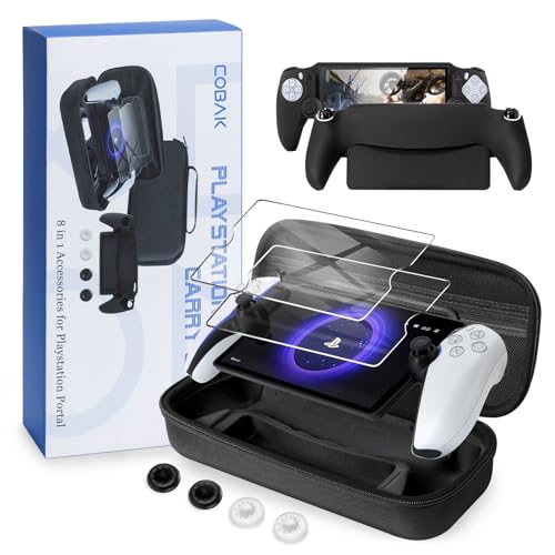 CoBak Hartschalenkoffer für Playstation Portal Remote Player - mit 2 Bildschirmschutzfolien, 1 Griffhülle, 4 Daumengriffkappen, Harte Außenhülle für PS5 Portal, Schwarz
