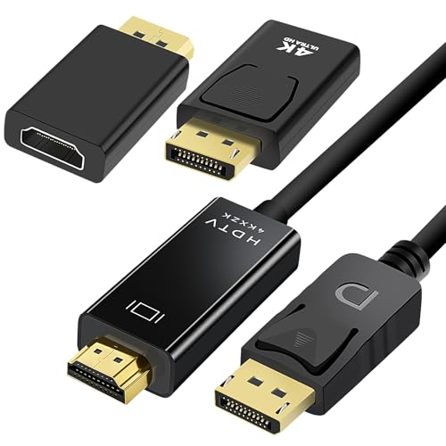 4K Displayport auf HDMI Kabel 1.8M & 4K@30Hz DP zu HDMI Adapter 2 Stücke, Uni-Directional Übertragung DisplayPort-Computer zu HDMI-Monitor Kompatibel mit HP,Dell,HDTV,GPU,NVIDIA,Projector