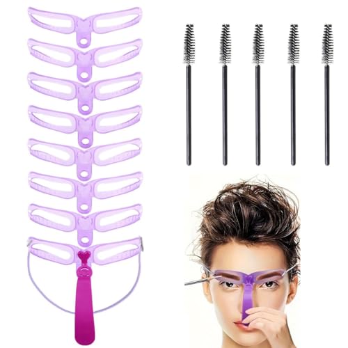 WeddHuis Augenbrauen Schablone Eyebrow Grooming 8 Stück Augenbrauen Schablonen für Anfänger Wiederverwendbar für Frauen Mädchen Makeup Werkzeug (mit 5pc Brauenpinsel)