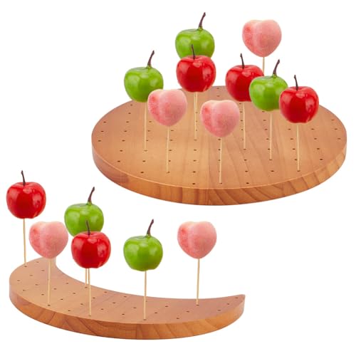 FINGERINSPIRE 2 Stück Holzspießhalter Zur Präsentation von Lebensmitteln Rund/Mondförmig 89/36 Löcher Lutscher Präsentationsständer Peruanische Farbe Holz Appetizer Halter Für Lebensmittelspieße