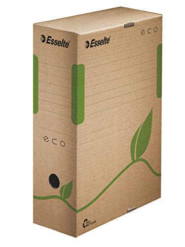Esselte Eco Archiv-Schachtel, 100 mm Rückenbreite, Aktenkarton A4, 100 % recycelte Wellpappe, 100 % recycelbar, Archivboxen mit geometrischem Design, Eco Archiv Serie, 25 Stück, Naturbraun, 623917