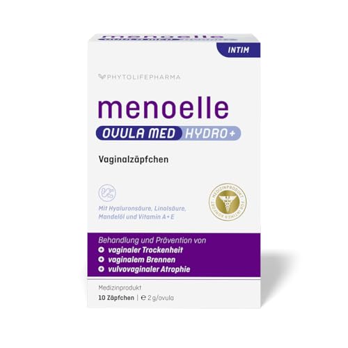 menoelle® OVULA med Hydro+ zur Behandlung von Scheidentrockenheit, Brennen, Juckreiz, Spannungsgefühl und gereizter oder entzündeter Vaginalschleimhaut – hormonfrei & regenerierend. 10 Zäpfchen.