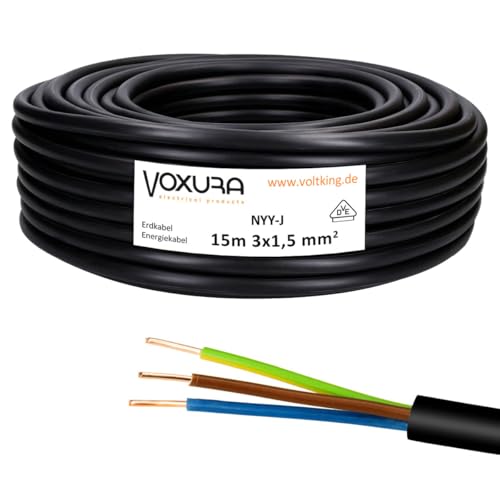 NYY-J 3x1,5 mm² 15m Ring Erdkabel Stromkabel Verlegung im Freien Erdreich Kupfer