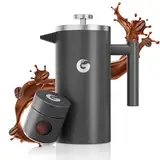 Coffee Gator French Press Kaffeemaschine 1 Liter plus Travel Jar Kanister, Doppelwandig Isoliert Edelstahl Kaffeebereiter, Tragbare Heiße Kalte Brühe Teekanne für Haus Büro Küche Camping Outdoor