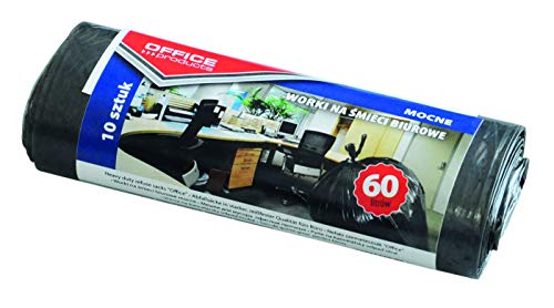 Office Products 22021222-05 Müllbeutel 60 L - 10 Stück Stark LDPE| Müllsäcke Mülltüte Abfallsäcke Mülltüte für Den Hausmüll für das Büro| Farbe: Schwarz | Foliendicke: 19 μm
